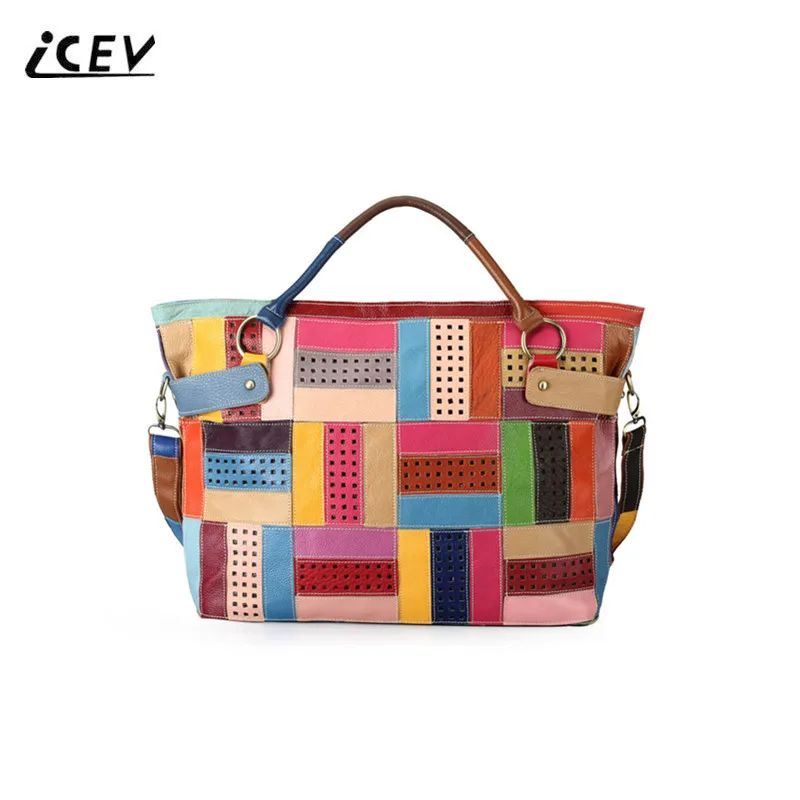 

ICEV New Simple Panelled Hollow Out Genuine Leather Handbags Designer Handbags High Quality Women Leather Handbags Ladies Totes