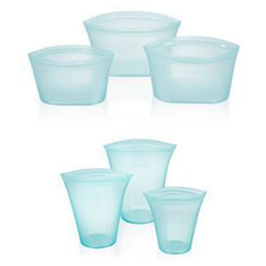 

3 Pcs Silicone Food Storage Containers Zip Top Leakproof Containers Reusable Stand Up Zip Shut Bag Cup DROP SHIPPING