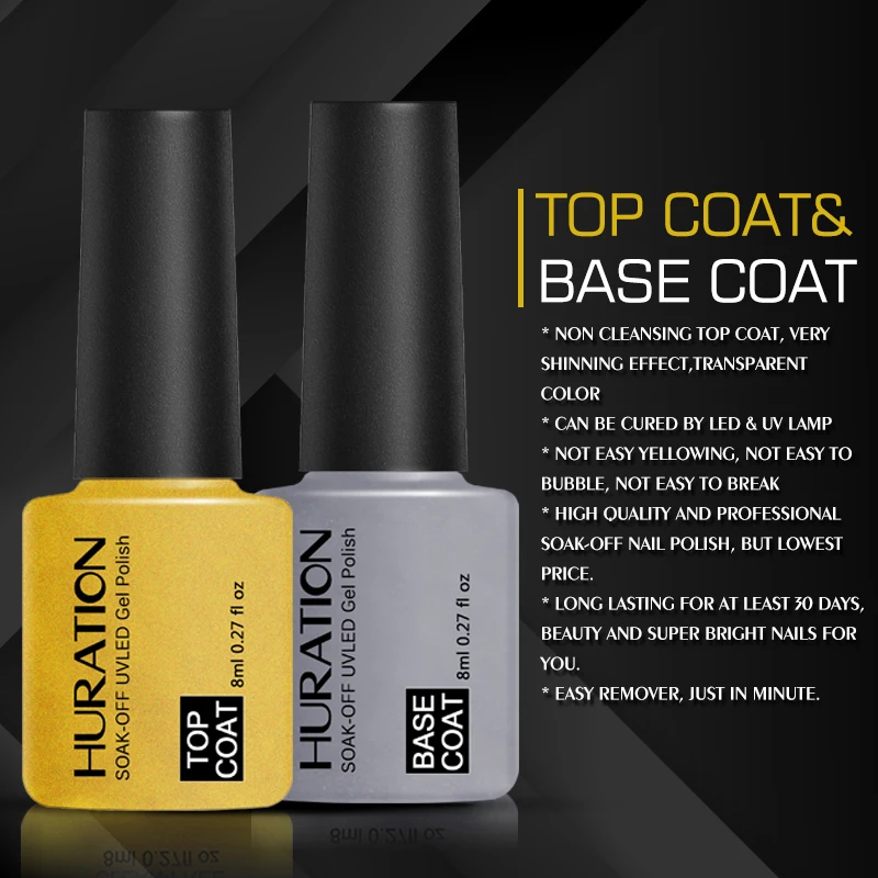 

Huration New Top and Base Coat 8ml Gel Varnish Nail Polish Soak-off Need UV LED Lamp Nail Enamel Top Seal Bottom Gel Lacquer Art