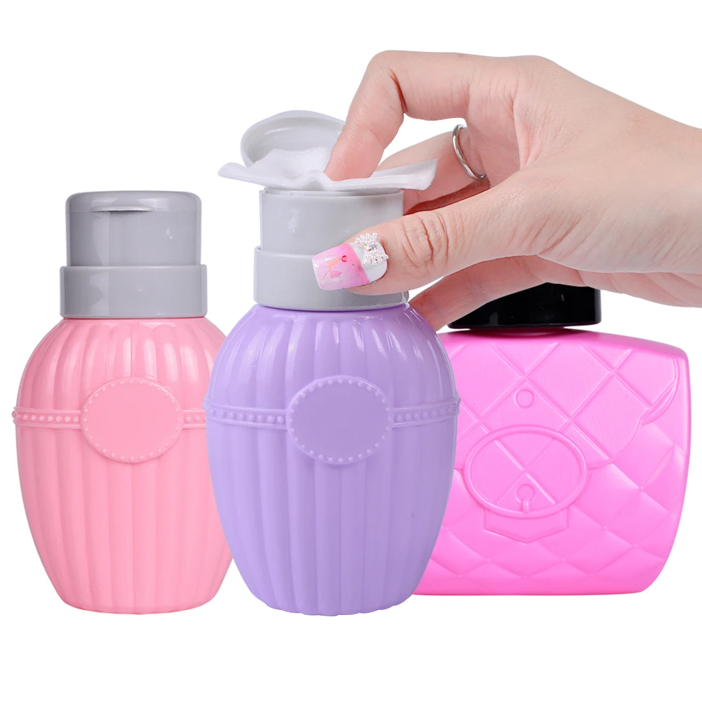 

1Pcs 200ml Pink Empty Dispenser Pump Nail Art for Alcohol Press Bottle Container Polish Remover Dispenser Cleaner TR003