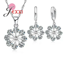 Романтические свадебные Колье Ювелирные наборы 925 пробы Серебряная цепочка прозрачное колье Снежинка с кристаллами висячие серьги