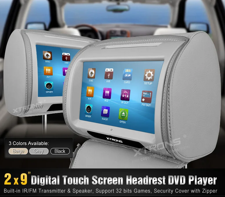Flash Deal 2x9" Grey Color Touch Screen Car Headrest DVD Headrest Car Monitor with FM&IR Transmitter 8 Bits & 32 Bits Games 5