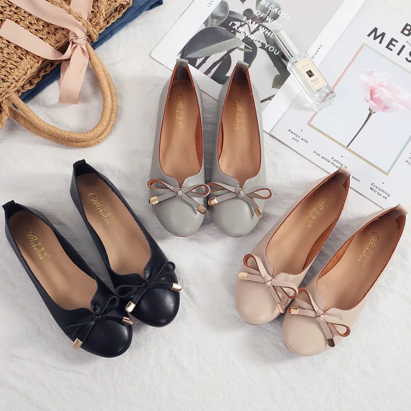 

2019 spring new fashion simple solid color flat shoes women bow decoration comfortable non-slip casual shoes