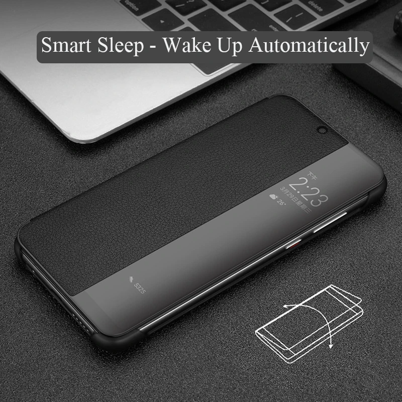 Роскошный умный флип чехол с окошком для просмотра Huawei P20 P30 Pro Mate 10 9 20 X Sleep Wake Up