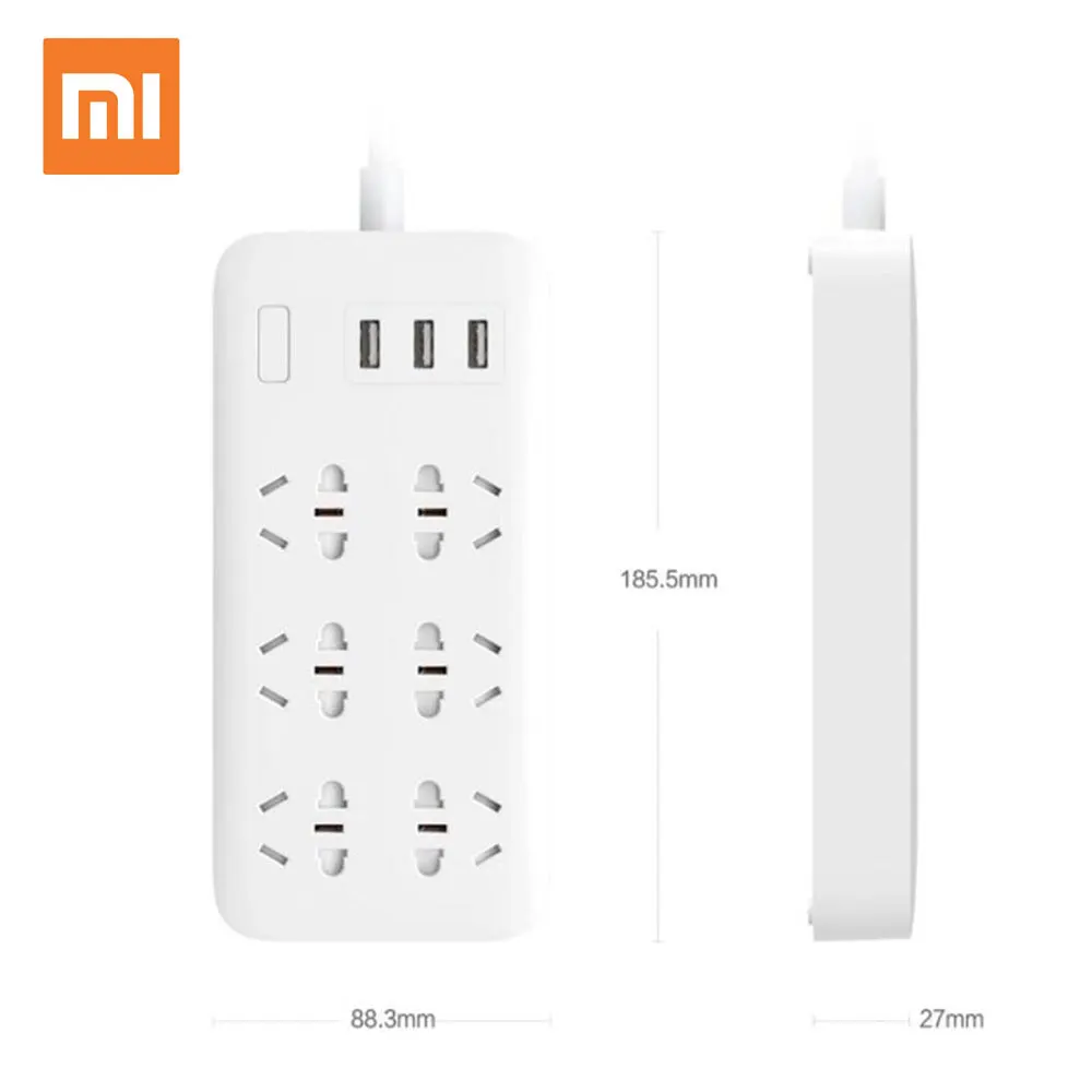XIAOMI MIJIA Smart Power Strip 2A Fast Charging 3 USB Extension Socket Plug 6 Standard Socket Adapter 1.8m 100% Original
