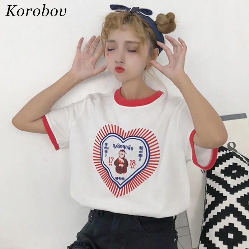 Коробова Harajuku вышивка футболка 2018 Лето Контрастность Цвет Футболка короткий