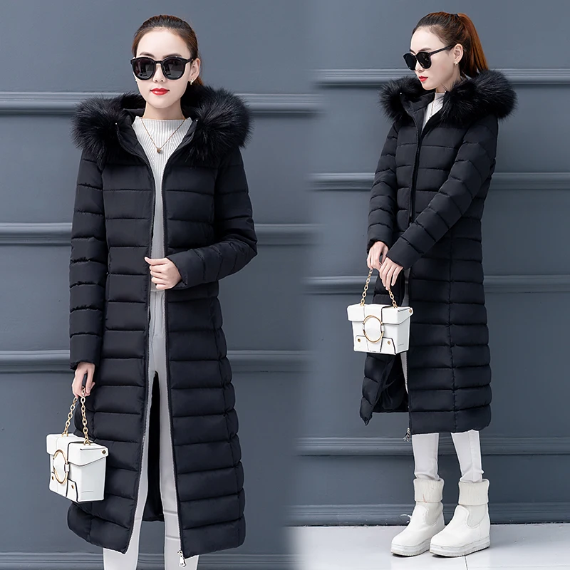 

2019 Winter Jacket Women thick Winter Coat Lady Clothing Female Jackets Long Parkas Fake fur collar Parka down cotton jacket