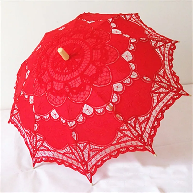 Элегантный кружевной зонтик из хлопка с вышивкой цвета слоновой кости
