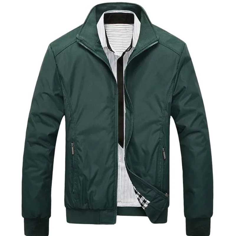 

New Solid Casual Jacket Men Zipper Stand Collar Bomber Jacket Autumn Plaid Print Slim Veste Homme Loose Plus Size Mens Coats