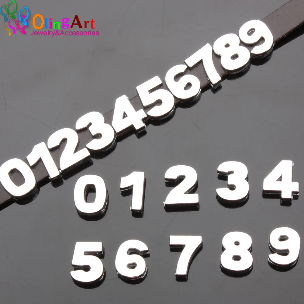 

OlingArt 10pcs/lot 0-9 Digital series Flat Slider Spacer Mixed suit 10mm Flat Leather Cord Bracelet Jewelry Making Accessories
