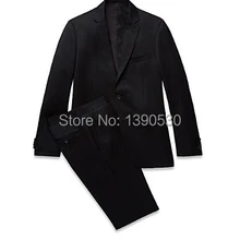 Одежда высшего качества шерсть изготовление под заказ сплошной черный лацкан с тупым углом один Vent две кнопки комплект из двух предметов деловой костюм для человека