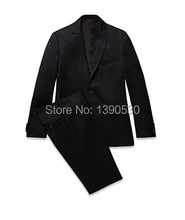 Top Quality 100% wool custom made solid black notch lapel single vent two buttons two piece business suit for man!!