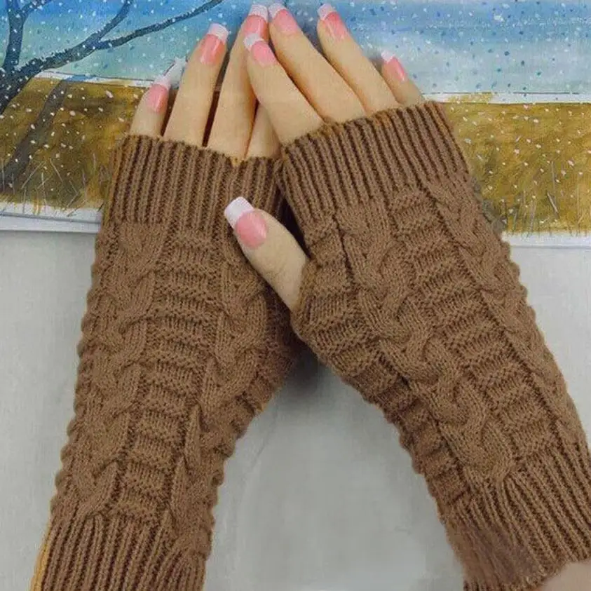 Женские зимние вязаные перчатки женские мягкие теплые митенки без пальцев однотонные вязаные варежки Guantes Mujer# VE - Цвет: Khaki