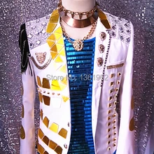 Мужской Блейзер, большие размеры, на заказ, белый, с блестками, для выступлений, верхняя одежда, ds dj, певец, танцор, тонкая куртка, сценический костюм, одежда, костюм