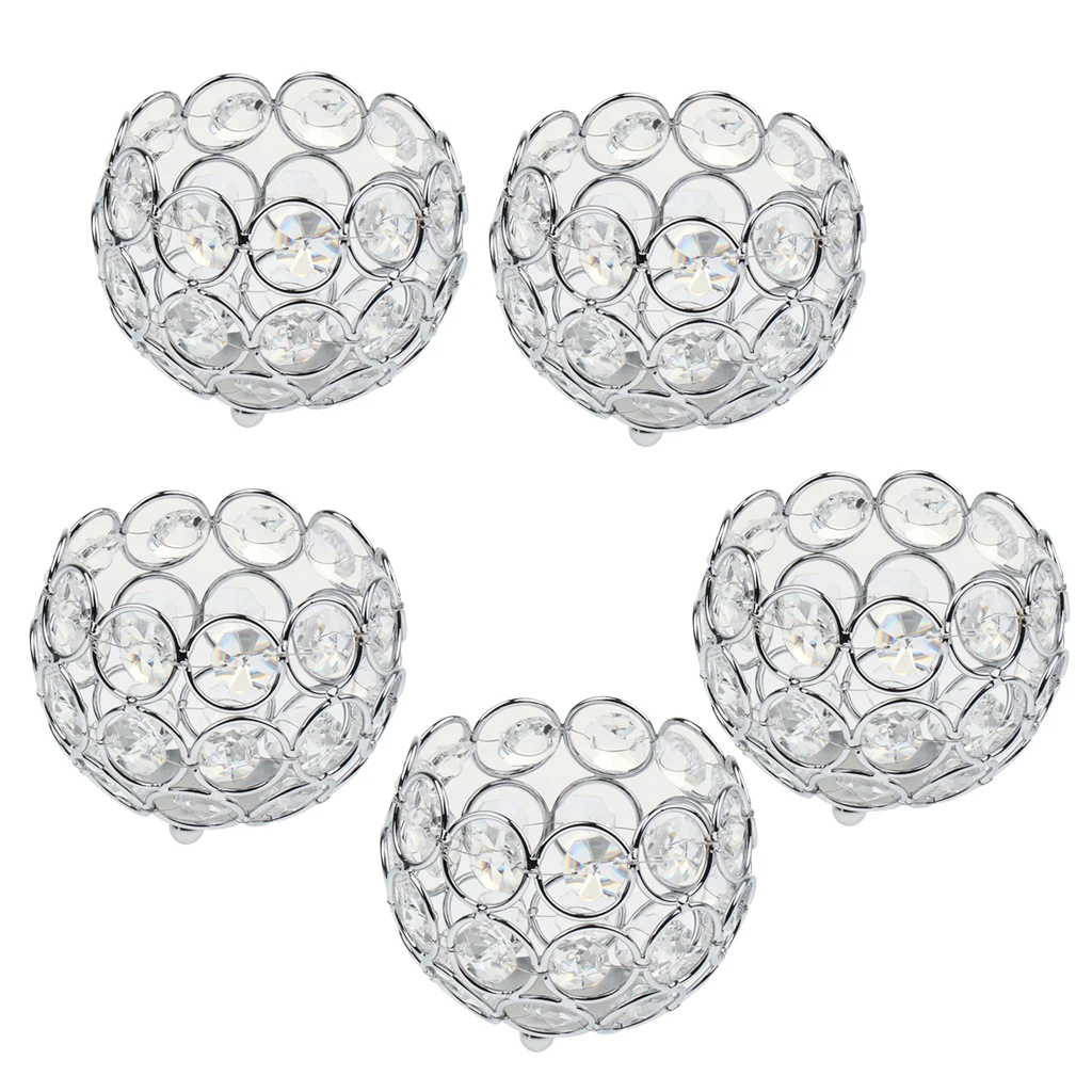 5PCS Crystal Bowl Tea Light Candle Holder Candelabra Wedding Banquet Party Decor 3 Inch