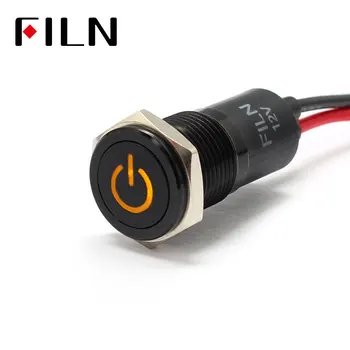 

FILN 14mm Car dashboard Power symbol led red yellow white blue green 12v led Black shell indicator light with 20cm cable