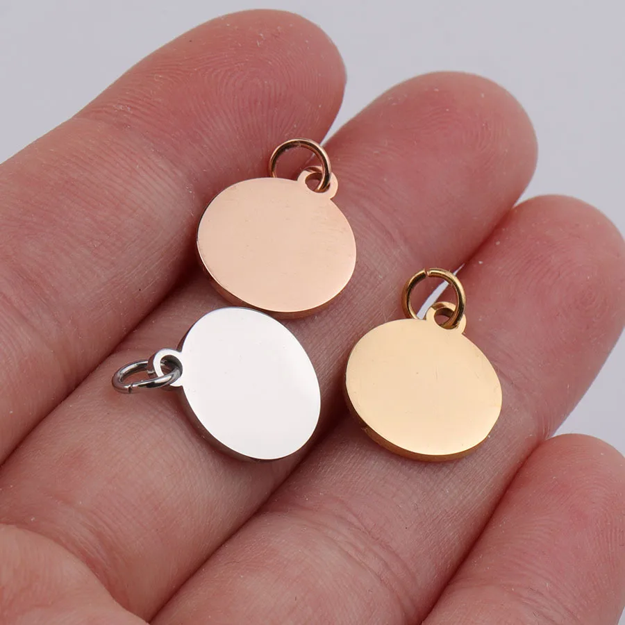 

100% Stainless Steel Round Tag Charms Silver/Gold/Rose Gold 12mm Circle Blank Dogtag Metal Tag Mirror Polished Wholesale 10pcs