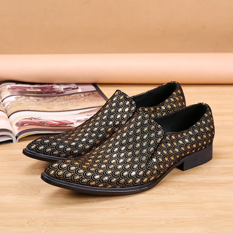 

Spring Fashion Man Flats Breathable Height Increasing Loafers Gold Blue Fish Pattern Design Party Leisure Shoes Men Espadrille