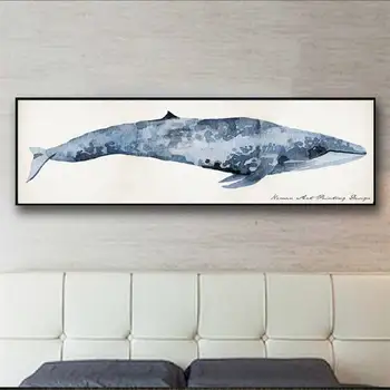 

Nordic Modern Watercolor Animals Big Whale Canvas Painting wall pictures for Living Room Sofa Wall Background cuadros decoracion