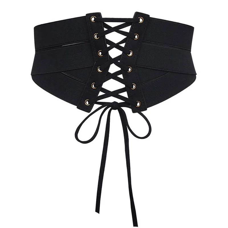 

Aecibzo Women's Elastic Stretch Wide Band Waspie Corset Cinch Waist Belt Waistband for Dress Accessories Belt Black White Pink