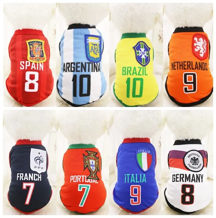Gyapet 2018 منتخب روسيا football worldcup كلب جرو الملابس القميص الرياضة ارتداء ملابس للكلاب تنفس XS-6XL