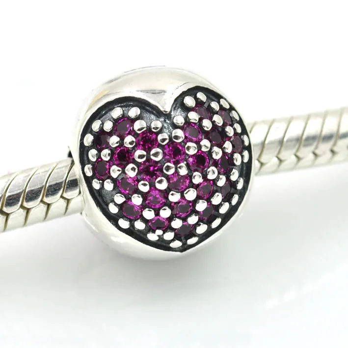 Pink Pave Heart Clip Stopper Charm Fits 