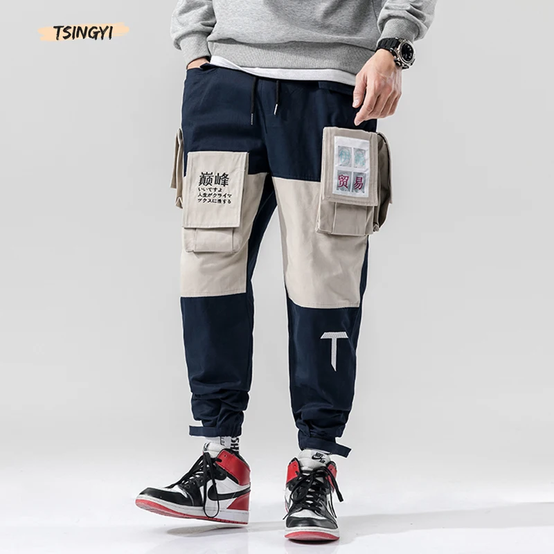 

Tsingyi 5XL Multi-pocket Cargo Pants Men Letter Embroidery Streetwear Pattern Joggers Army Green Spliced Ankle-length Trousers