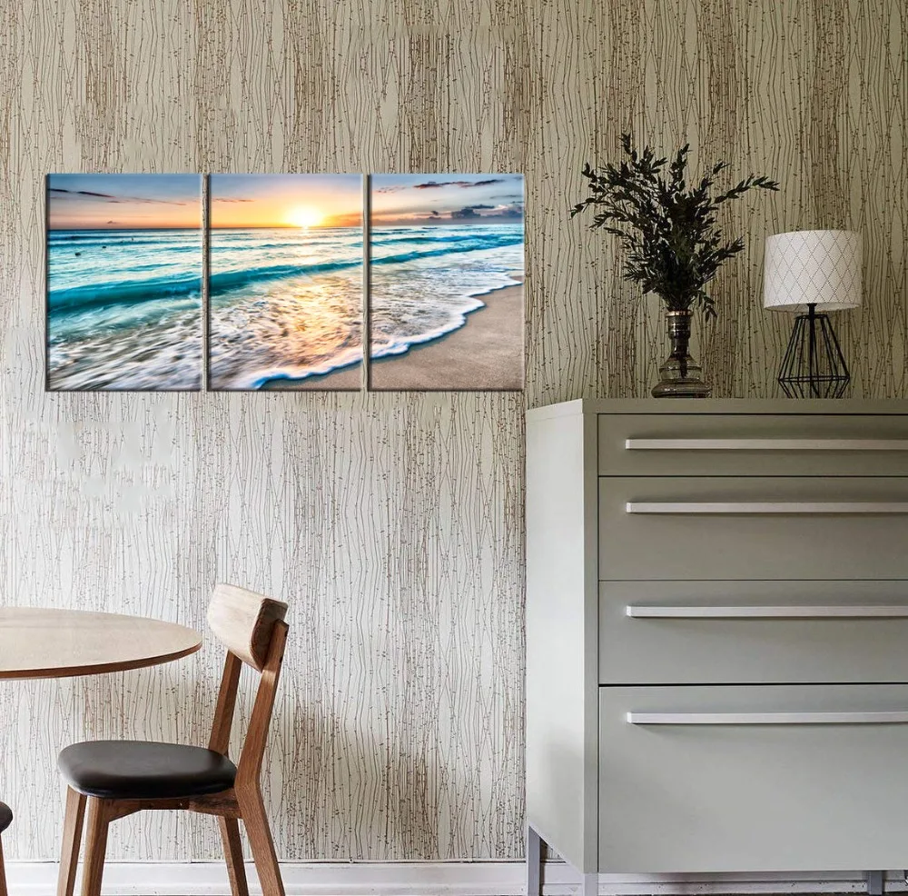 3-Panels-Rectangle-Seascape-Painting-Picture-Beach-Waves-Canvas-Art-Print-Sunrise-On-The-Sea-Art (3)