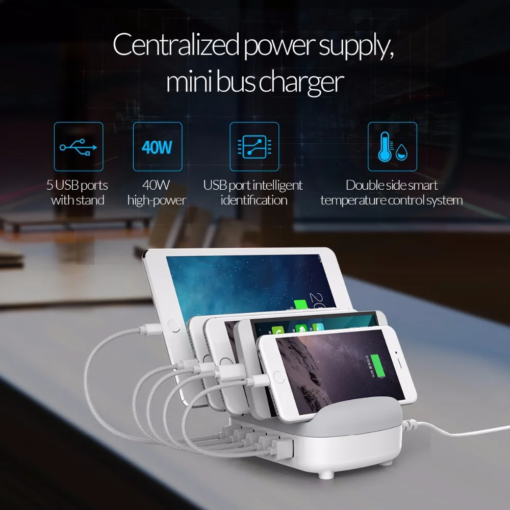 Зарядная Станция ORICO 5 портов В 2 4 А 40 Вт|usb charger|orico usb chargerusb charger port |