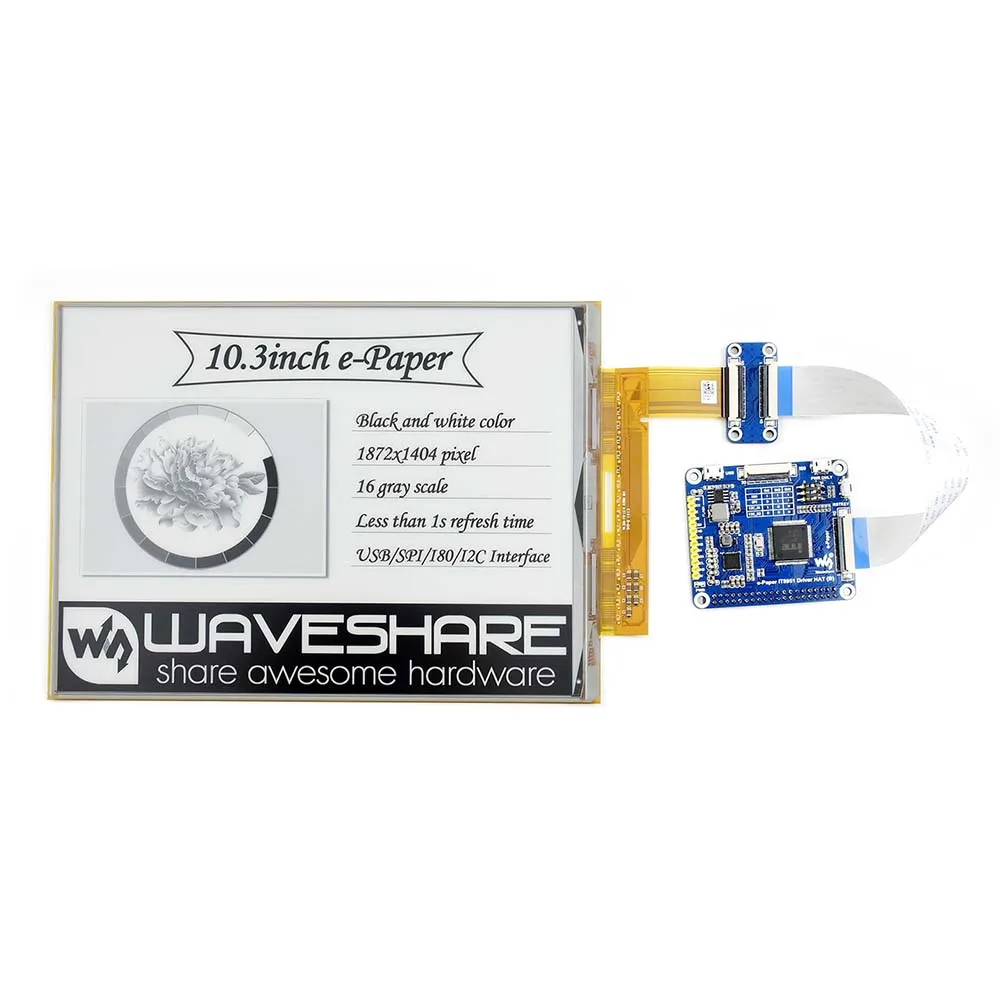 Waveshare 10,3 дюймовый гибкий дисплей E-Ink шляпа для Raspberry Pi, IT8951 контроллер, разрешение 1872*1404, поддерживает частичное обновление