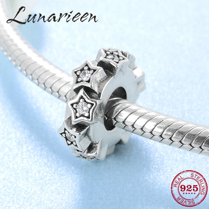

New 925 Sterling Silver clear CZ star DIY fine spacer Stopper beads Fit Original Pandora Charm Bracelet Jewelry making