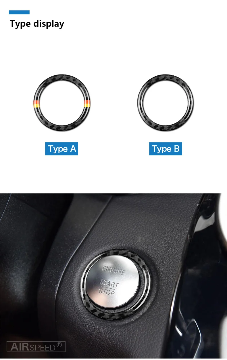 Mercedes Benz C Class W205 E Class W213 GLC Carbon Fiber Car Interior Ignition Engine Start Cover Trim Ring Sticker (2)