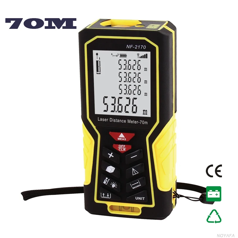

Free shipping 70m Digital Laser distance meter bubble level Tape Rangefinder Rang finder measure Area/Volume M/In/ft Tool NF2170