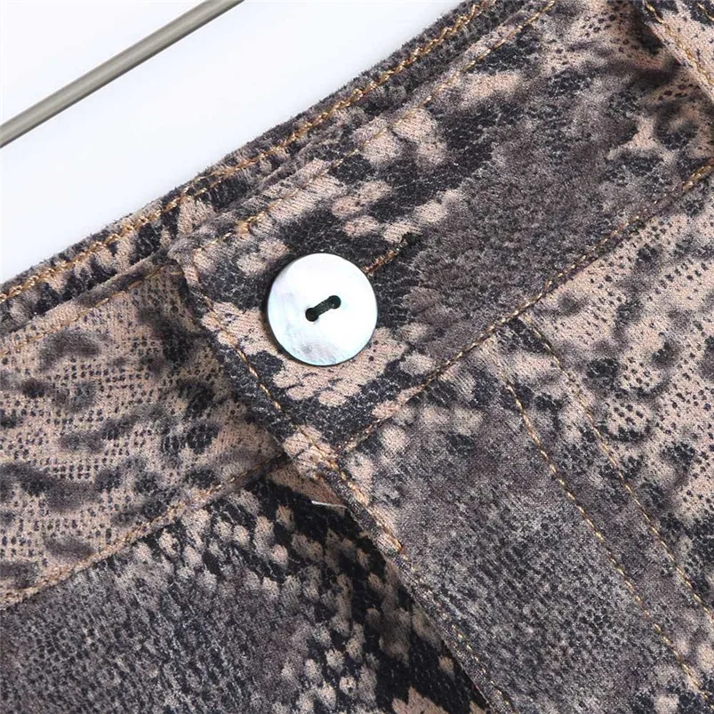 Skirt Elegant For Women Sexy Snake Print Skirts Elastic Suede High Waist Zipper Button Short Mini Autumn Bodycon Skirt R24 (7)