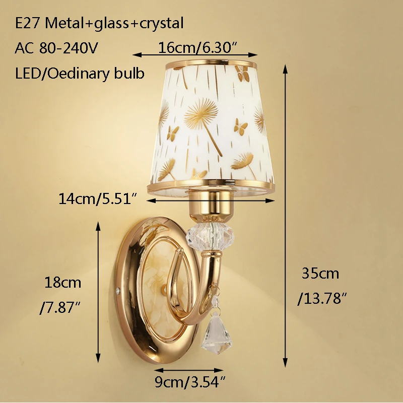 Современные позолоченный металлический хрусталя лепесток настенный светильник светодио дный E27 220 В блестящие настенный светильник для гостиной спальня ресторан отеля кафе