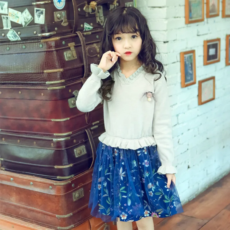 

2018 Autumn Girls Dress Long Sleeve Cotton Dresses Kids Girls Clothing Floral Print Gauze One Piece Party Princess Dress CC240