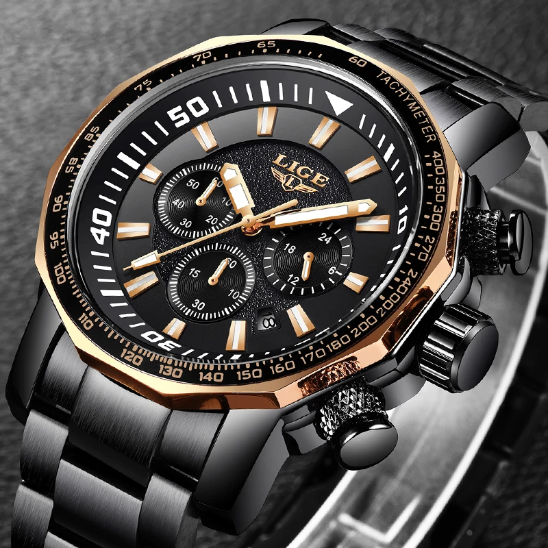 Relogio Masculino 2019 New LIGE Fashion Brand Mens Watches Full Steel Business Quartz Clock Militar