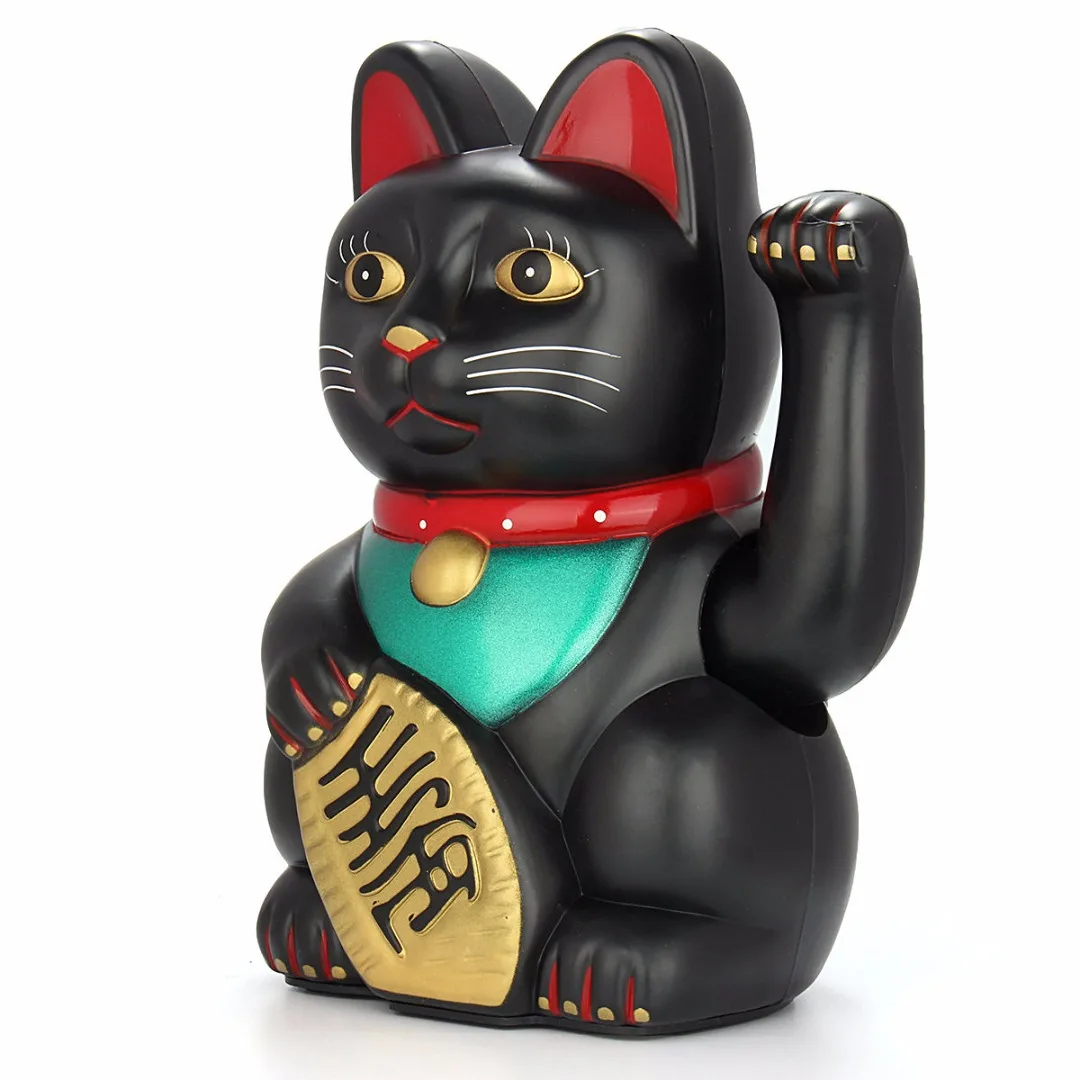 Black 17.85cm 7inch Big Feng Shui Beckoning Cat Wealth Fortune Lucky Waving Kitty Decor