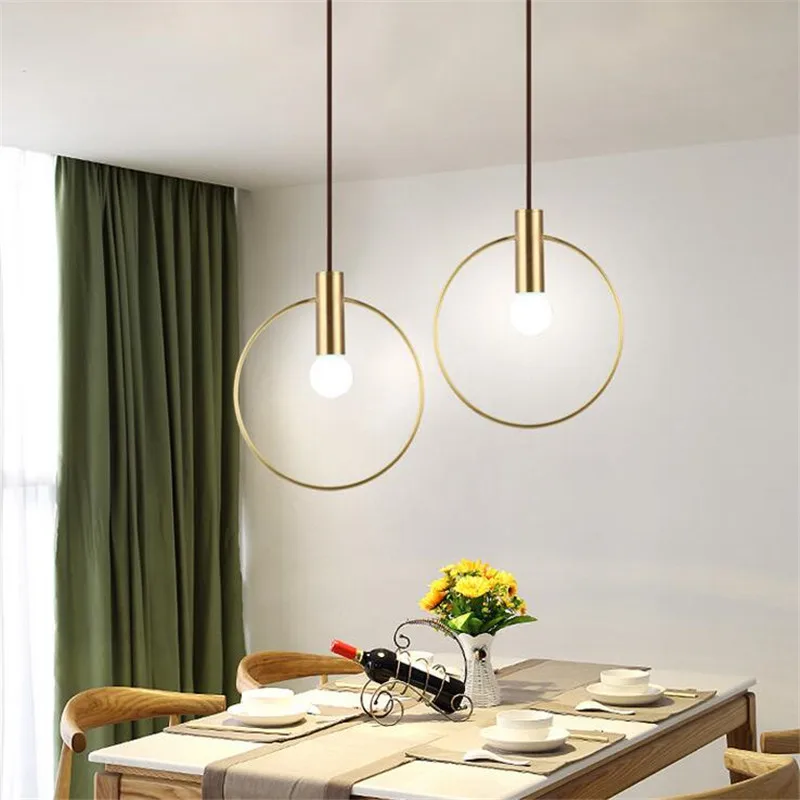 

Postmodern Iron Ring Pendant Lights Luminaire Gold Metal Hanging Lamp E14 Corridor Lamparas for Dining Room Abajour Lustre