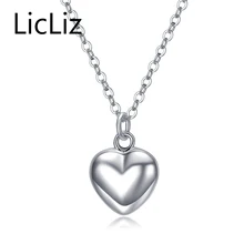 LicLiz Трендовое 925 пробы Серебряное зеркальное полированное ожерелье с подвеской в виде сердца Длинная цепочка винтажное свадебное ювелирное изделие для женщин LN0190