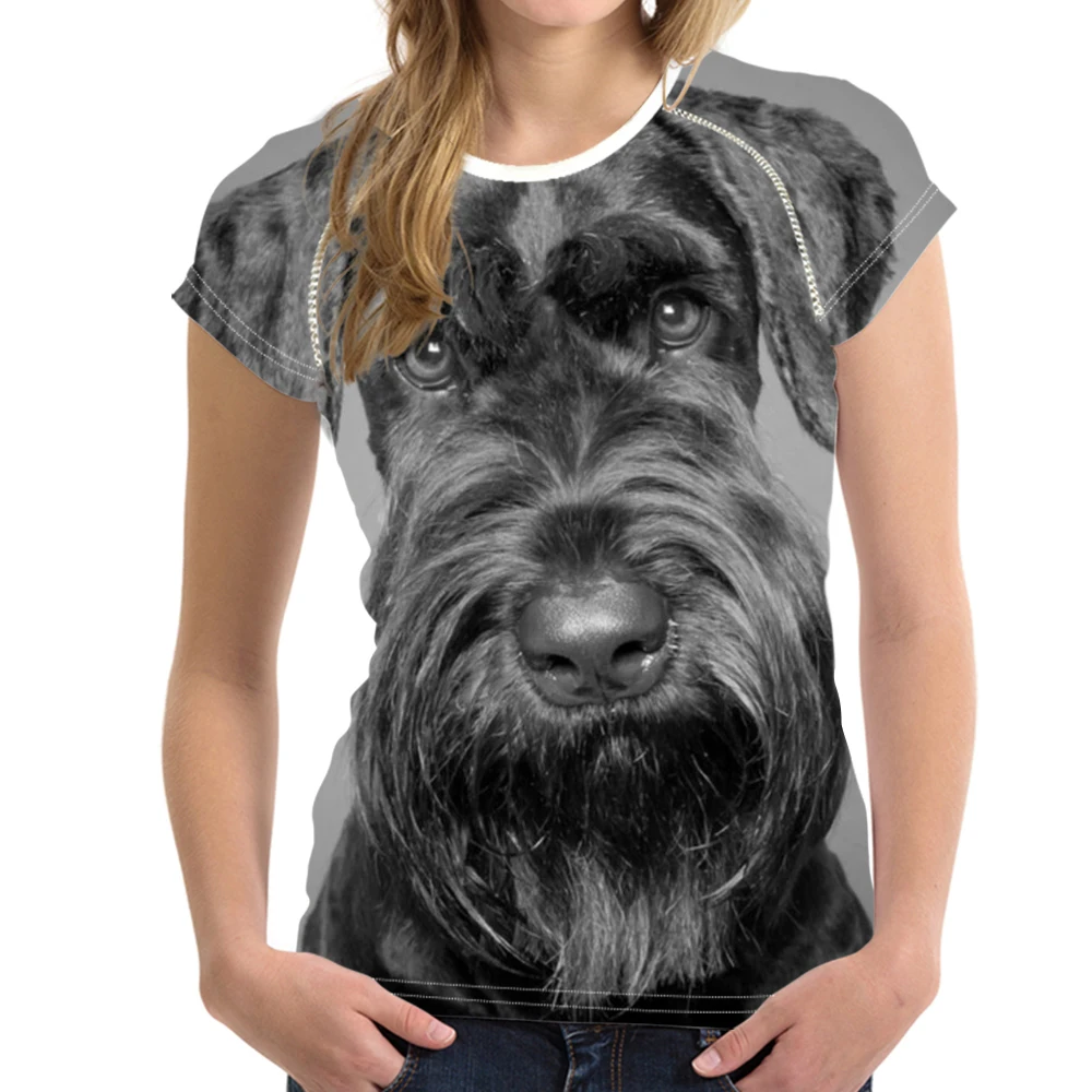

Kawaii Dog Schnauzer Print Woman T Shirts Streatwear Summer Short Sleeve Tops Tees Harajuku Lady T-shirts Plus Size