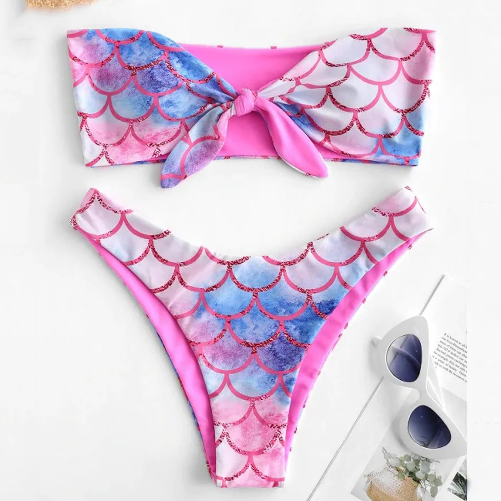 

2 piece swimwear monokini women swimsuit bathing suit Padded Beach brazilian bikini 2019 Fish scale sexy thong bikini set #F