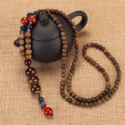 Трендовое этническое непальское венге деревянное ожерелье с бусинами с натуральным камнем Тыква Абак кулон длинный свитер ожерелье для женщин мужские ювелирные изделия