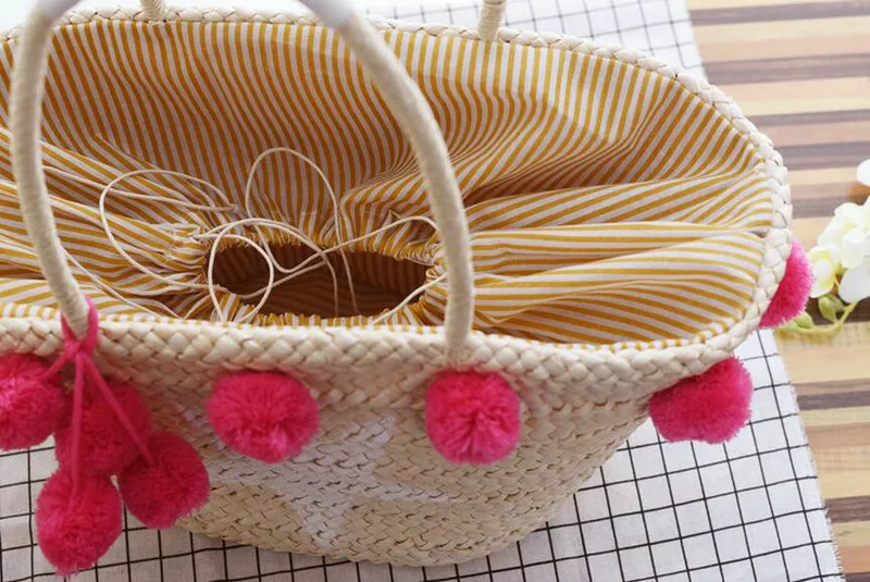 Rdywbu BIG STAR STRAW SHOULDER BAGS WITH POMPON - Bohemian Women's Summer Handmade Beach Tote Handbag Woven Travel Bolsos B194 wristlets for man