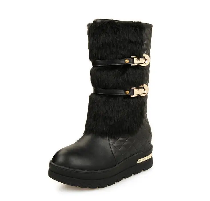 Snow boots Winter shoes Waterproof Women faux fur Buckle