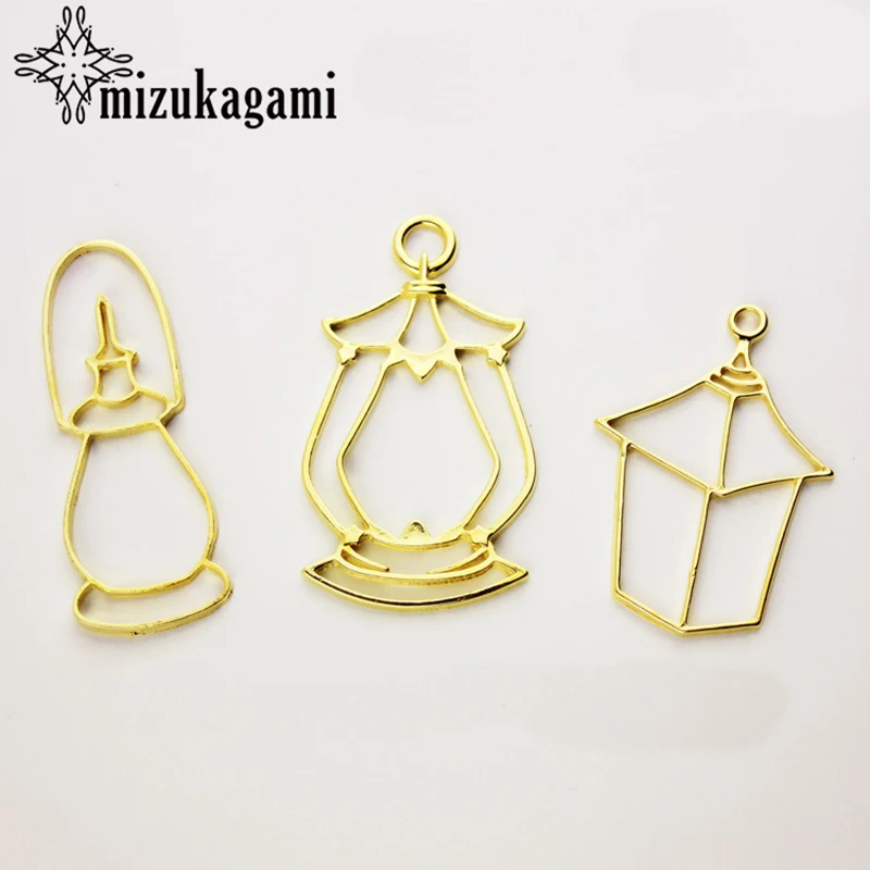

30pcs/lot 3 styles Lights Shape Metal Frame Pendant Gold Charms Bezel Setting Cabochon Setting UV Resin Charms Pendant