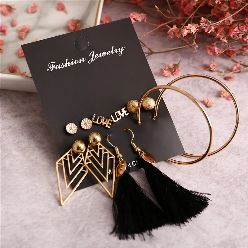 

AY Fashion Tassel Earrings Set For Women Boho Flower Geometric Heart Earrings Fabric Female Jewelry Tassel Pulseras Mujer Gift