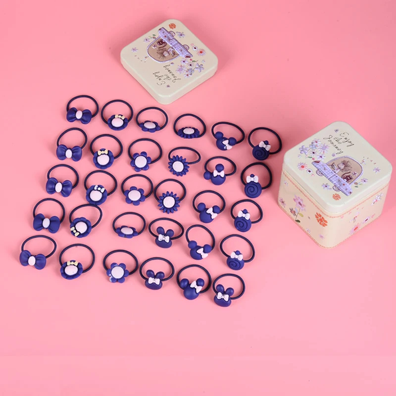 EASYA 30PCS/Box Cute Elastic Hair Rope Colorful Flower Starfish Lollipops Fruit Hair Rings Hairwear Accessories For Children