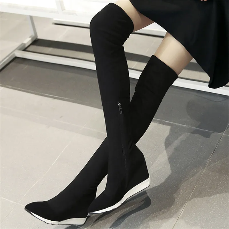 Bottes Chaud Chaussures Talons Hiver Femmes Neige Longue Stretchshoes Sur Hauts Danse Automne Mode Le Genou Cales Femme À Conasco Noir Haut Y6AzW