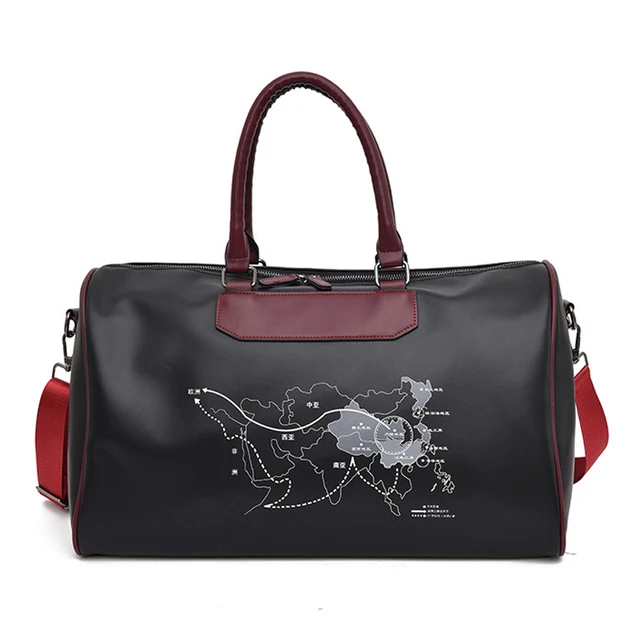 Black Sports Fitness Gym Bag Women Waterproof PU Leather Training